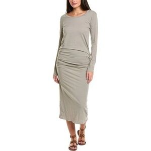 James Perse taupe gray long sleeve gathered cotton jersey midi dress - Small NWT